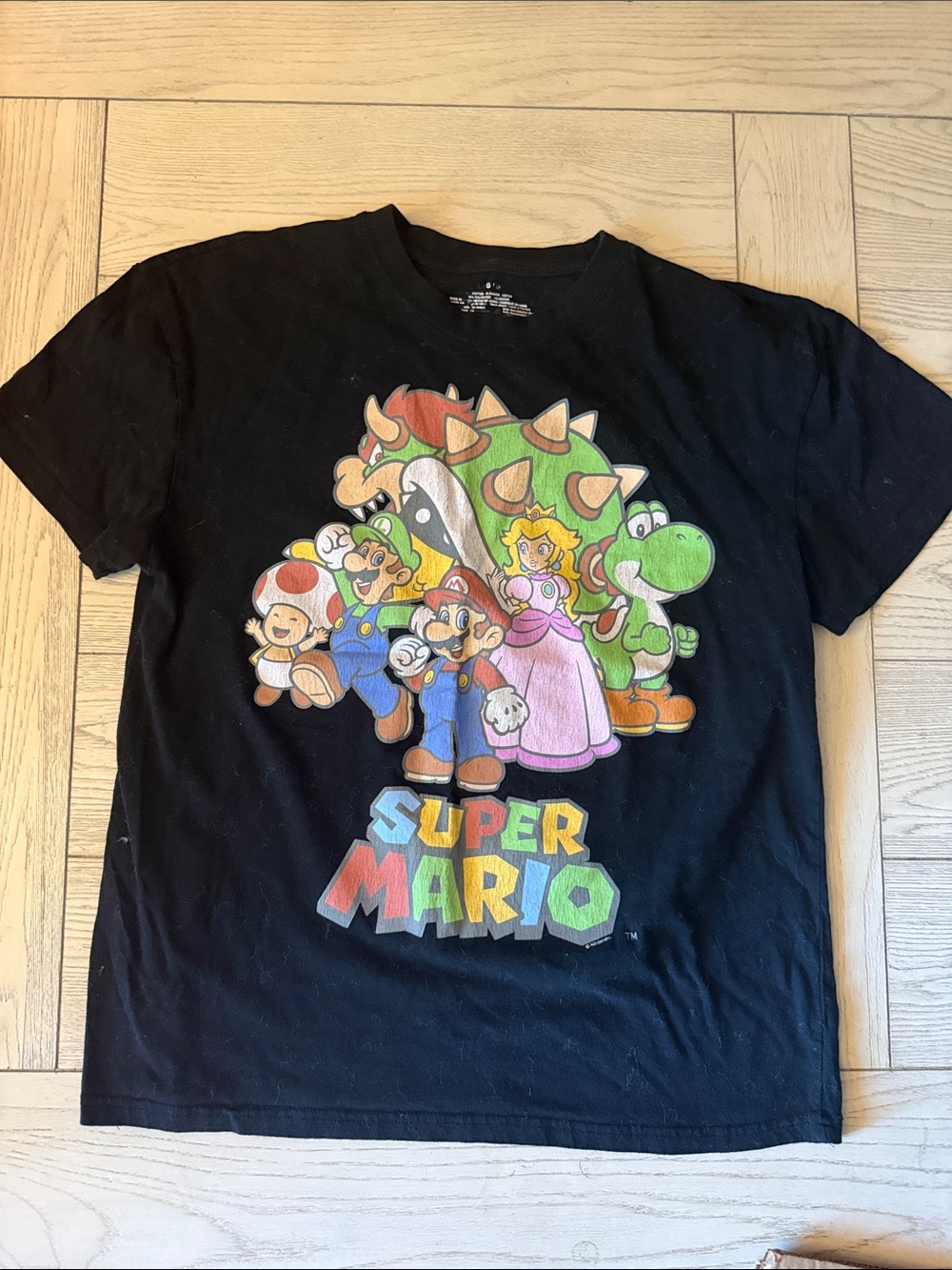 Nintendo Black Super Mario Cast Graphic Tee with Multicolor Print